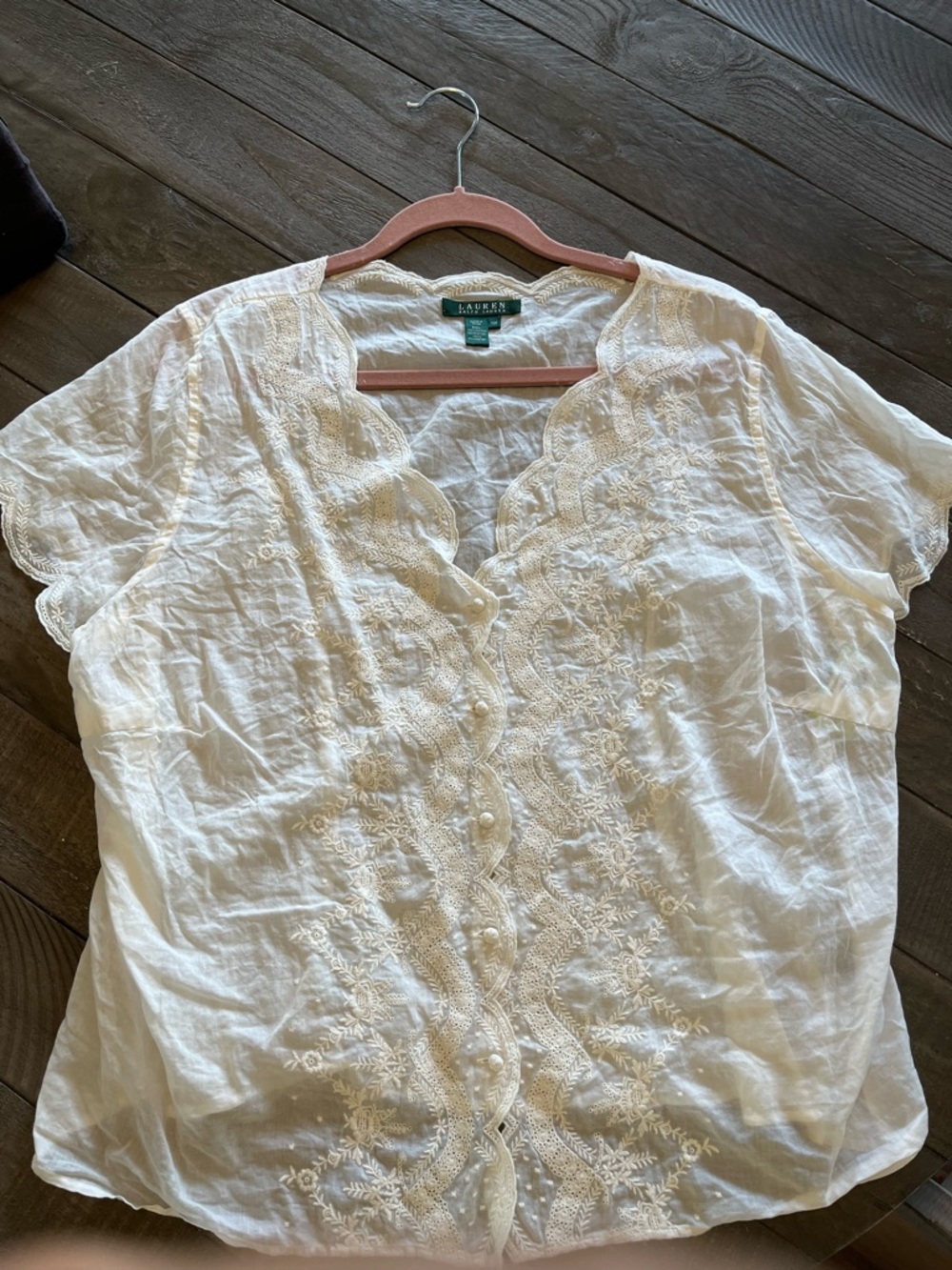 Lauren Ralph Lauren White Embroidered Linen Button-Down Blouse